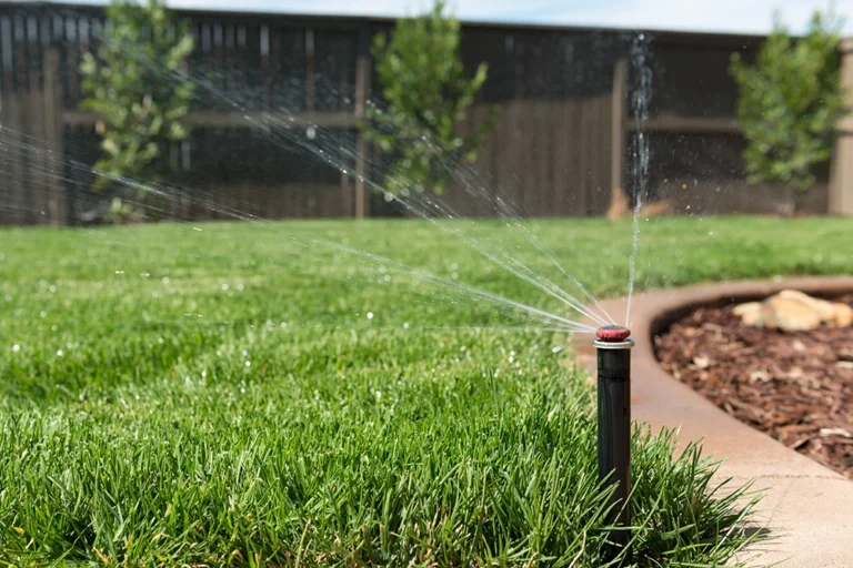 Sprinkler System watering green grass. Tulsa Sprinkler Repair